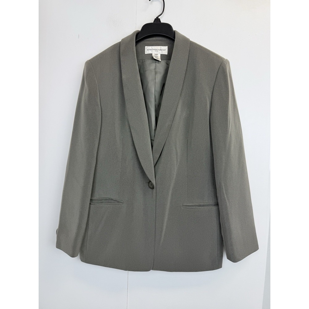 Jones‎ New York Petite 14P Blazer Shawl Collar Gray Jacket One Button